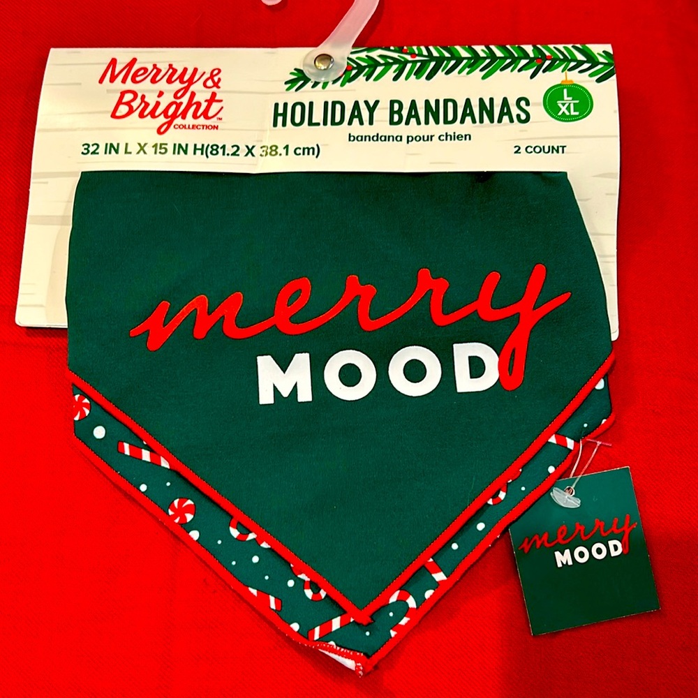 Merry & Bright Holiday Bandanas ( Merry Mood, Candy Canes) L/XL